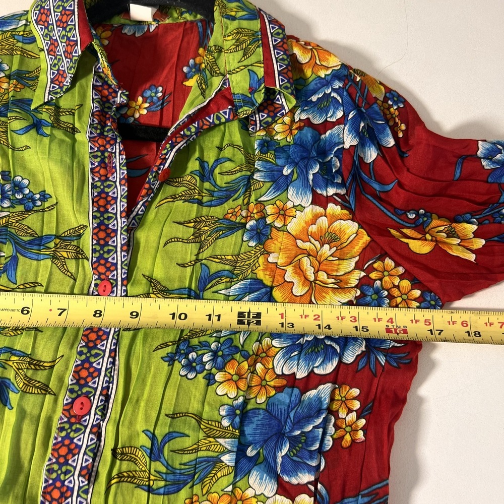 Roberta Freymann Shirt Small Multicolor Floral Crinkle Resort Boho Tropical - Picture 3 of 5